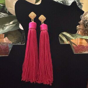 Pink Tassel Statement Stud Earrings